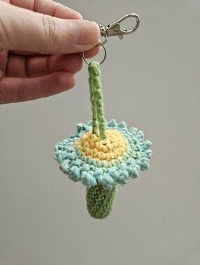 Handmade Flower Lip Balm Keychain - Blue Petals & Green Stem